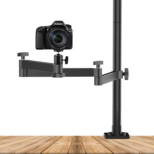 ULANZI Camera Desk Mount Stand with Flexible Arm, Overhead Camera Mount, Articulated Arm with 360° Rotatable Ball Head, Aluminum Desk Mounting Stand for Ring Light/DSLR Camera/Webcam/Panel Light