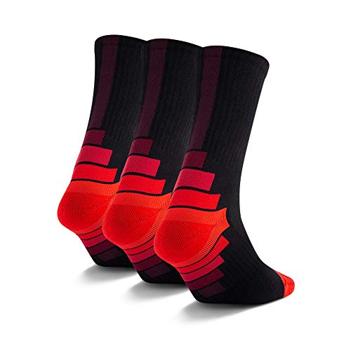 Athletic-Crew-Socks for Men, Cushioned Socks with Moisture Wicking and Arch Support for Running-Hiking, Work Boots