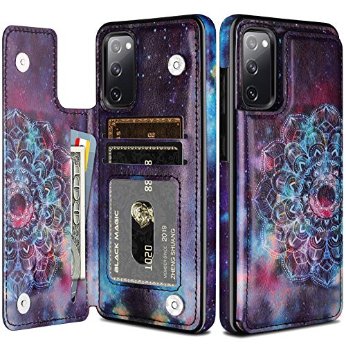 HianDier Compatible with Galaxy S20 FE 5G Wallet Case Slim Protective Credit Card Slot Holder Flip Folio Soft PU Leather Magnetic Closure Cover Compatible with Samsung Galaxy S20 FE (2020), Mandala