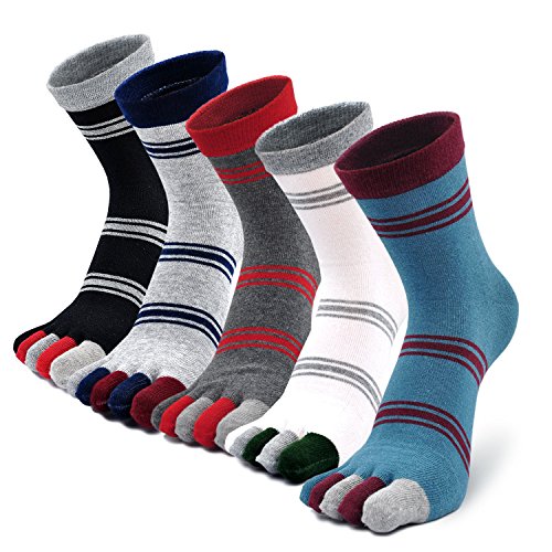 Artfasion Men’s Toe Socks Cotton Fun Casual Athletic Running Ankle Five Finger Crew Socks 5 Pair
