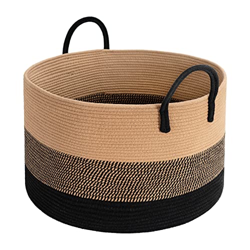 INDRESSME XXXLarge Woven Rope Basket 21″ x 14″ Blanket Storage Basket with Long Handles Decorative Clothes Hamper Basket Extra Large Baskets for Blankets Pillows or Laundry