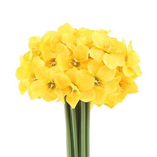 Mossyard 2 Bunches 12 Heads Artificial Daffodils, 15.8 Inches Long Stem Blossom Silk Sun Flowers for Home Wedding Office Party Garden Decor, Floral Arrangements, Table Centerpieces, Yellow