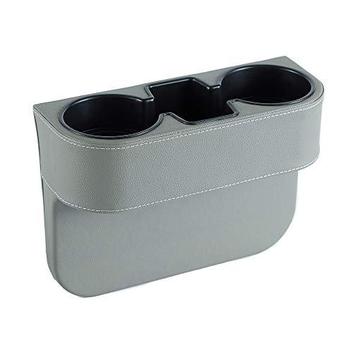 IOKONE Coin Side Pocket Console Side Pocket Leather Cover Car Cup Holder Auto Front Seat Organizer Cell Mobile Phone Holder (Gray)