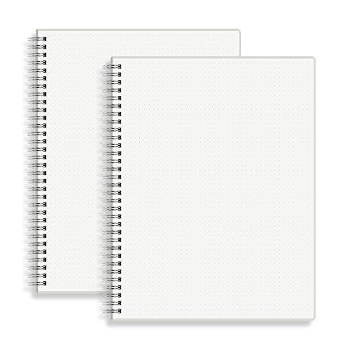 HULYTRAAT Large Dot Grid Spiral Notebook, 8.5″ x 11″, Premium 100 gsm Ivory White Paper, Sturdy See-Through Cover, 128 Dotted Pages per Book (2 Pack) for Home, School, Office, Artist Writing/Drawing