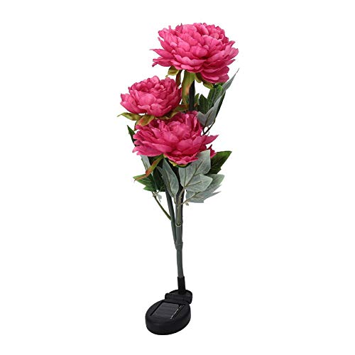 Wchiuoe Solar Power LED 3 Heads Simulation Peony Rose Flower Light for Home Garden Lawn Decor, Rose Red