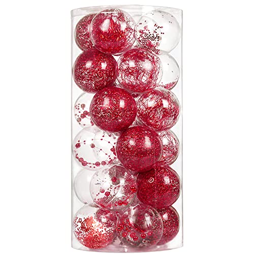 ZHMTang 24ct Shatterproof Clear Christmas Ball Ornaments Decorative Xmas Baubles Delicate Balls Decorations(2.36”/60mm, Red)