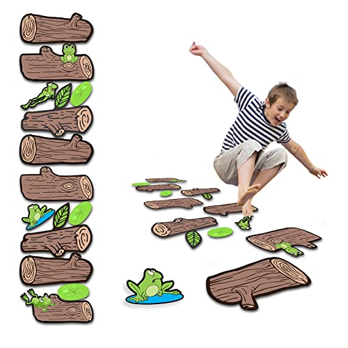 HK Studio Education Floor Decal for Classroom Decor – Frog Hopping Game on Wooden Logs Decals for Boosting Gross Motor Skills – Sensory Path – Indoor School Montessori Gym