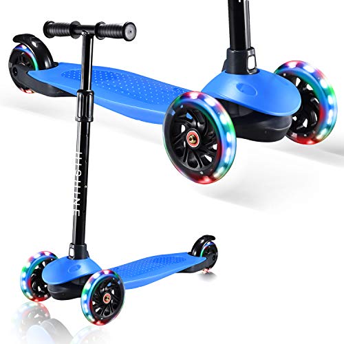 HISHINE 3 Wheel Scooter for Kids,Toddler Kick Scooter with Pu Led Flashing Wheels,Adjustable Lean-to-Steer Handlebar,for Children from 2 to 5 Year-Old (Blue)