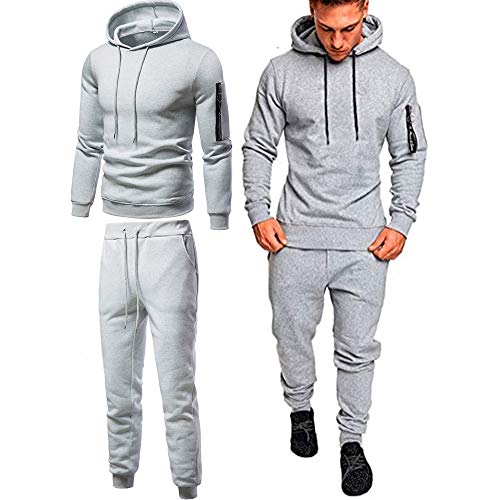Osmyzcp Mens Casual Relaxed Fit Tracksuits 2 Pieces Set Men’s Fashion Sweatsuits Hoodie Sports Suit Athletic Comfy Sets Jogging Set Light Grey-2XL