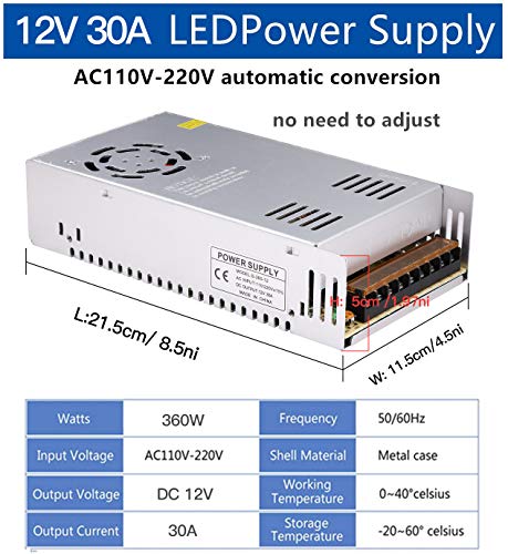 DC 12V 30A Power Supply 360W Universal Regulated Switching AC to DC Converter AC110V/220V (SMPS) Transformer Driver Adapter for LED Strip Light, CCTV Camera Security System, Radio, Computer Project | The Storepaperoomates Retail Market - Fast Affordable Shopping