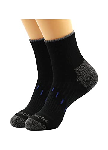 Avalanche Men’s Quick Drying Merino Wool Blend Quarter Socks With Arch Support 2-Pack Black 10-13