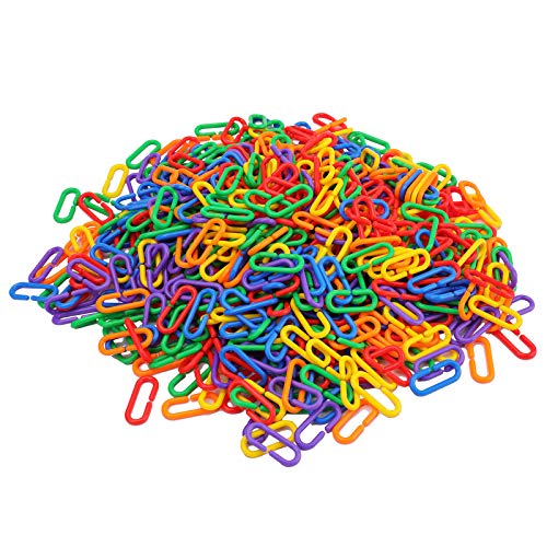 Suwimut 1000 Pieces Plastic C-Clip Hooks Chain Links, Interchangeable Rainbow C-Links for Classroom Playroom Children Learning Toys, Small Pet Rat Parrot Bird Toy Cage