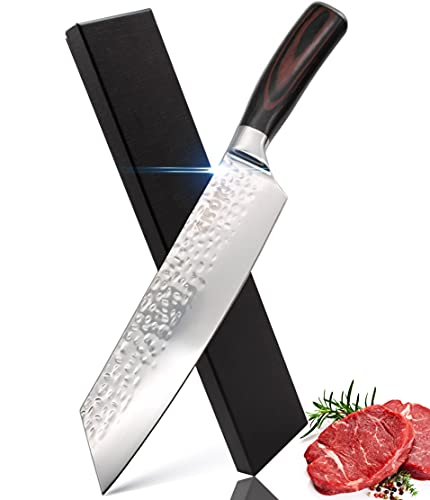 Kitory Kiritsuke Chef Knife 8″ Japanese Knife for Smoothly cutting Multi-Use Kitchen Knife for Cutting Meat and Vegetables – Ergonomic PakkaWood Handle – Exquisite Hammered Finish Non-Slip Texture