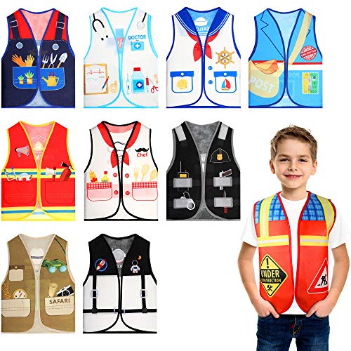 Geyoga 10 Pcs Kids Community Helper Dress Up Vest Career Cosplay Cloth Toddlers Occupation Pretend Play Costume (3-5 Years)