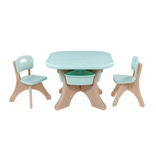 KIDZILLA Kids Children Activity Art Table and 2-Chair Set Table with Detachable Storage Bins (Aqua/Beige)