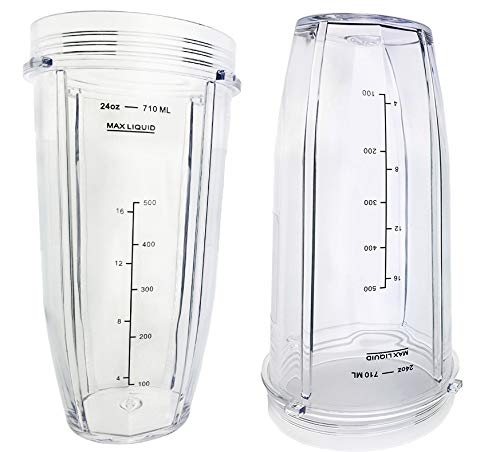 Replacement Pack of 2 Tritan Nutri Ninja 24oz Clear Cup Model 406KKU641 Dishwasher Safe Made of Plastic and BPA Free 710ML Measuring Scale Container BL2012 BL642W CT680 NN100 BL492W (No Lids)