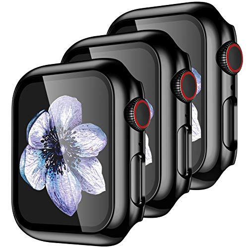 【3 Pack】 Easuny Design for Apple Watch Case 44mm Series 6 SE 5 4 with Built-in Glass Screen Protector – Overall Protective Hard Cover Accessories for iWatch Women Men,Black Black Black