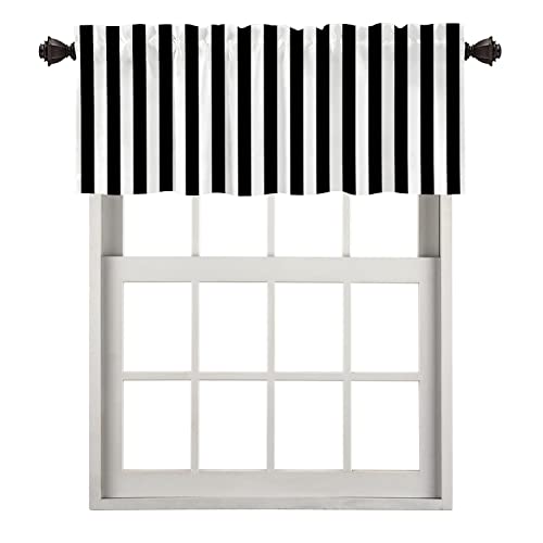 BaoNews Black Modern Simple Striped Kitchen Valances for Windows,Black White Geometric Zebra Blackout Valances Curtains Multilayer Polyester Drapes for Kitchen Bedroom 1 Pack 52X18 Inches