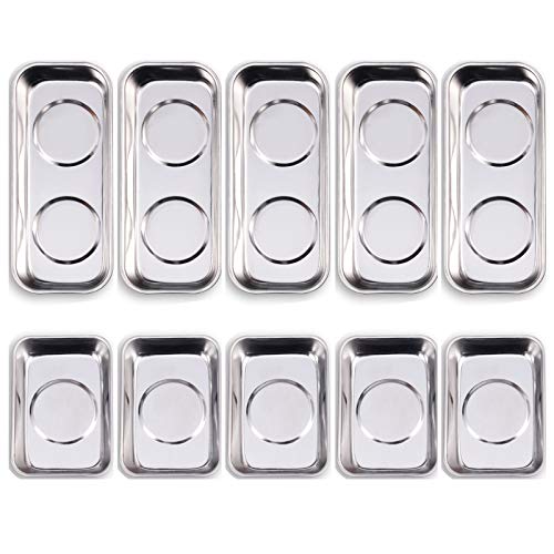 10-Piece Magnetic Tray Holder (3.6″ x 2.4″ / 5.9″ x 2.5″ Square), Stainless Steel Magnet Trays Set For Socket Screw Nuts Bolts Metal Parts & Tool Organization