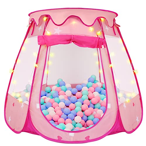 Pop Up Princess Tent with Star Lights, ZUOSEN Toys for 1,2,3 Year Old Girl Birthday Gifts, Easy to Fold and Carry Kids Play Tent with Portable Bag,Suitable for Kids Ball Pit Girls Toys Indoor Outdoor