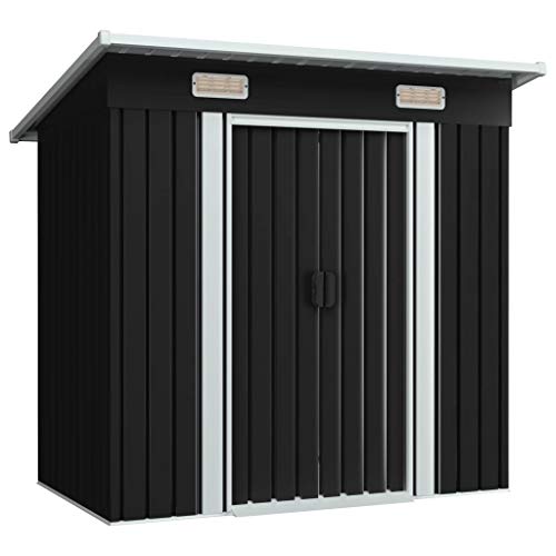 INLIFE Garden Shed with Sliding Doors Galvanized Steel Metal Storage Shed Outdoor Tool Storage Shed for Garden,Patio,Backyard Tools and Accessories Anthracite 74.8″x48.8″x71.3″