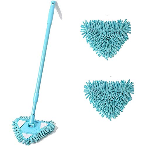 180 Degree Rotatable Adjustable Triangle Cleaning Mop, Multi-functional Retractable, Equipped With 2PCS Replacement Mop Cloth (Blue)