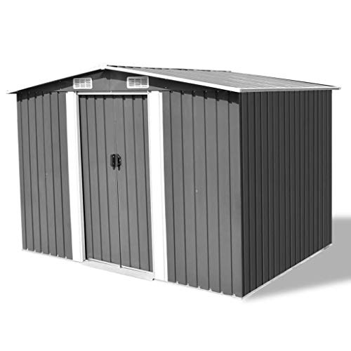INLIFE Garden Shed with Double Sliding Doors,Galvanized Steel Metal Storage Shed, Outdoor Tood Storage Shed for Garden, Patio, Backyard Tools and Accessories 101.2″x80.7″x70.1″