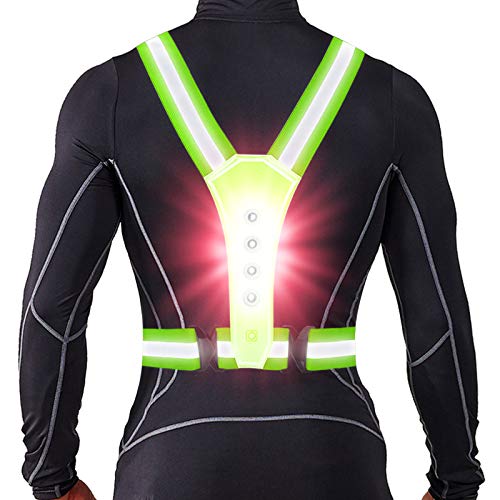 ANCROWN LED Reflective Running Vest, High Visibility Warning Lights for Runners, Adjustable Elastic Safety Gear Accessories for Men/Women Night Running, Walking, Cycling/Biking