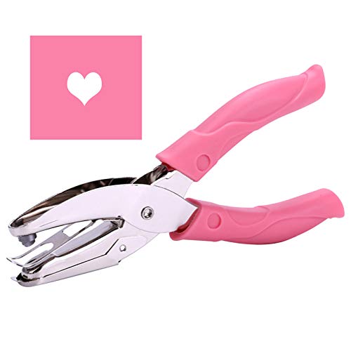 1 Pack 6.3 Inch Length 1/4 Inch Diameter of Heart Shape Hole Handheld Single Paper Hole Punch, Puncher with Pink Soft Thick Leather Cover(Heart 1/4 inch)