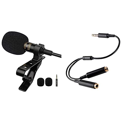 PoP voice Professional Lavalier Microphone with TRRS Y Splitter for iPhone Android PC YouTube Interview Video