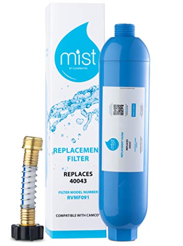 Mist 40043 Replacement for Camco RV Inline Water Filter 40043, 40013, 40041, with Flexible Hose Protector. Reduces Bad Taste, Odors, Chlorine, Lead and Sediment, 1 Pack