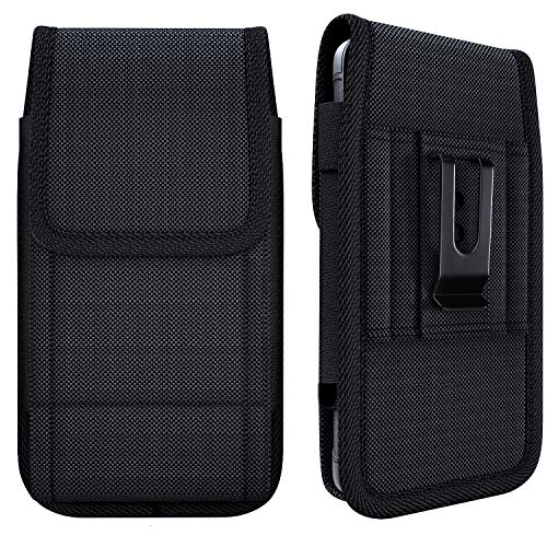 NUVAVO Cell Phone Holster Cell Phone Pouch for iPhone 14, 14 Pro, iPhone 13, 13 Pro, iPhone 12, 12 Pro, iPhone 11, XR, XS with Belt Clip Phone Belt Holder Pouch (Fits Phone with Otterbox Case on)
