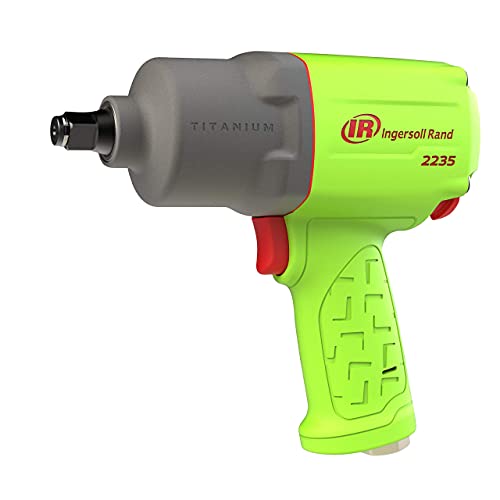 Ingersoll Rand 2235TiMAX-G 1/2” Drive Air Impact Wrench, Lightweight 4.6 lb Design, Powerful Torque Output Up to 1,350 ft/lbs, Titanium Hammer Case, Max Control, Hi-Visibility Red , Green