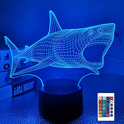 Shark 3D Illusion Night Light Ocean Animal Desk Table Lamp,16 Colors Remote Control LED Nightlight for Kids Boys Holiday Gifts