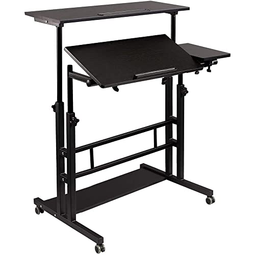 Hadulcet Mobile Standing Desk, Rolling Table Adjustable Computer Desk, Stand Up Laptop Desk Mobile Workstation for Home Office Classroom with Wheels, 31.49 x 23.6 in Black