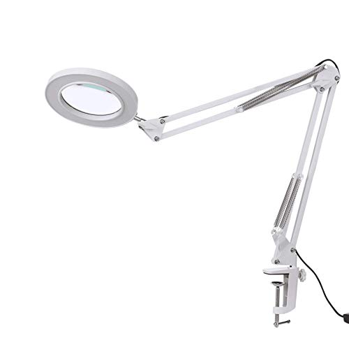 Magnifying LED Desk Lamp with clamp, Tomshine 8X Magnifer 64 LED 3 Color Modes 10 Levels Dimmable Adjustable Swivel Arm Magnifying Glass with Light and Stand for Crafts