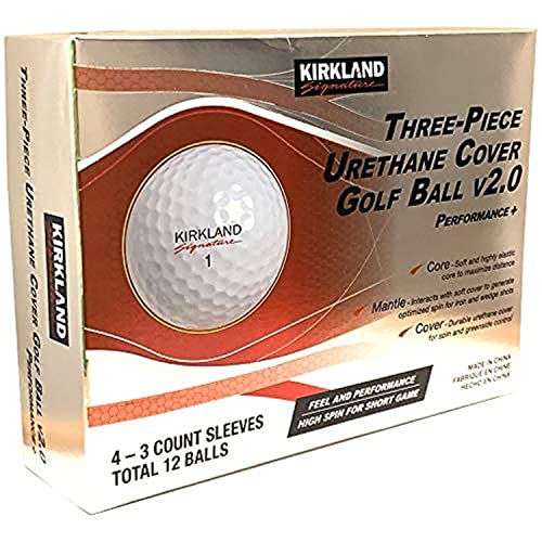 Kirkland Signature Three-Piece Urethane Cover Golf Ball v2.0 Performance + Total of 24 Balls, White