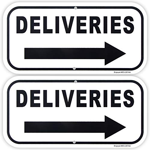 Enjoyist 2-Pack Deliveries with Right Arrow Sign 12″x 6″ .04″ Aluminum Reflective Sign Rust Free Aluminum-UV Protected and Weatherproof