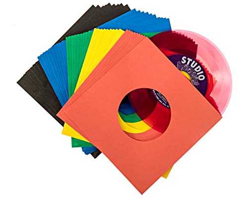 Vinyl Record Sleeves 45rpm – 7 inch Premium Acid Free Protection Multicolor Paper Covers for 7” Singles Records – 50 Pack