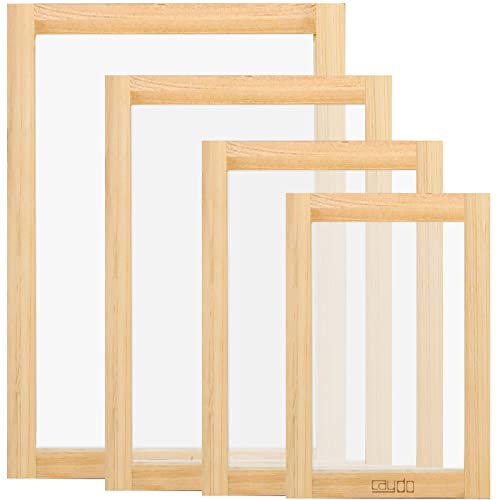 Caydo 3 Pieces 3 Size Wood Silk Screen Printing Frame with Mesh for Screen Printing, 10 x 14 Inch, 8.2 x 12.2 Inch, 6.7 x 10.6 Inch