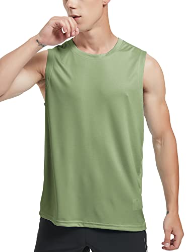 MIER Men’s Lightweight UPF 50+ Sleeveless Bodybuilding Tank Tops Breathable Fishing Hiking Shirts UV-Proof Ultralight Workout Muscle Tee Olive 3XL
