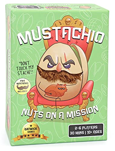 Gatwick Games Mustachio- Mustaches Now Included, a Strategy Game of Trickery and Scheming Nuts, Funny Board Games for Teens and Family Night, Card Game for 2-6 Players
