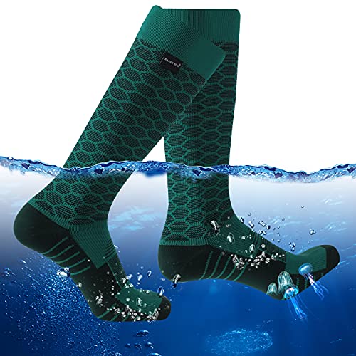 RANDY SUN Waterproof Breathable Socks, Coolmax Moisture Control Hiking Trekking Wading Socks for Unisex Green& Black, Small