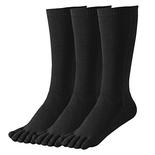 HABITER Women’s Toe Socks Cotton Crew Athletic Running Five Finger Socks 4 Pack (Black/3 Pairs)