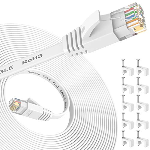 Folishine Ethernet Cable 25 ft, Cat 6e/Cat6 Ethernet Cable High Speed with Network Patch Cords, LAN Cable Clips with Rj45 Connector for Router Modem Faster Than Cat 5e/Cat 5-White