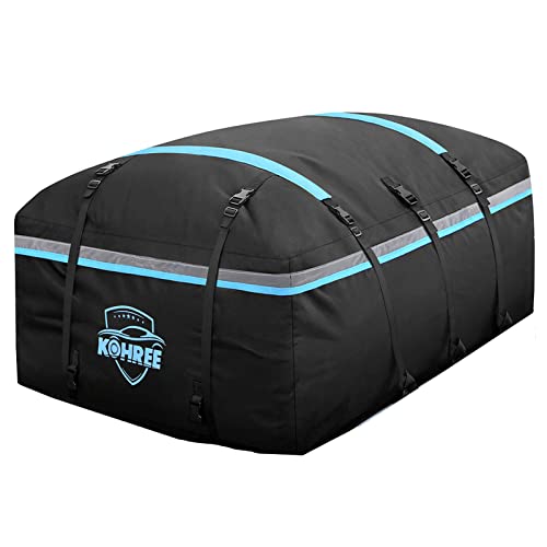 Kohree Car Roof Bag Cargo Carrier, 16 Cubic Feet Waterproof Rooftop Cargo Bag Luggage Storage Carrier for All Cars with/Without Rack, with Anti-Slip Mat, 8 Reinforced Straps, 8 Door Hooks