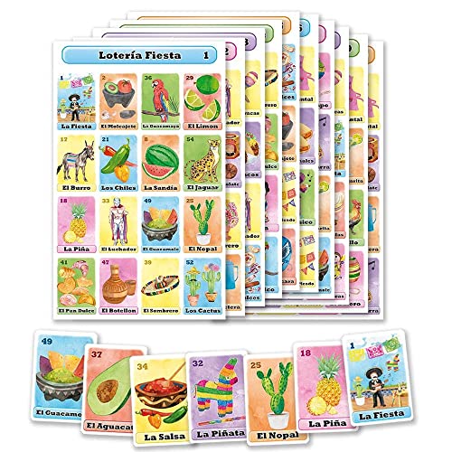 Loteria Fiesta Bingo Game Set in Spanish, Mexican Fiesta Loteria for 20 Players – 20 Boards and Full Deck of Cards