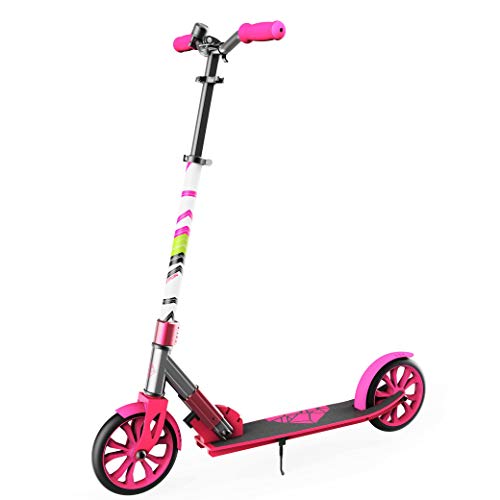 Swagtron K8 Folding Kick Scooter with Kickstand for Kids & Teens, XL 8” Big Wheels & ABEC-9 Bearings Lightweight, Height-Adjustable Stem, 220lb Rider Capacity (Pink)