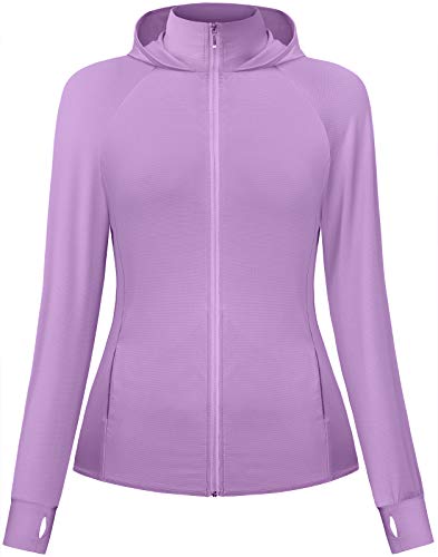 Cestyle UV Protection Clothing, Long Sleeve Shirts Womens Full Zip-up Hoodie Track Jacket Stand Collar Thumb Holes Slim Fit Ultra Soft Outdoor Sun Production Purple Medium