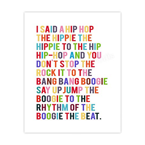 “I Said a Hip Hop the Hippie-the Boogie of the Beat” Hip Hop-BOHO Lyrics Wall Art Sign-8×10″ Multi-Colored Typographic Poster Print-Ready to Frame. Fun Home-Studio-Dorm Decor. Great Gift for Rappers!
